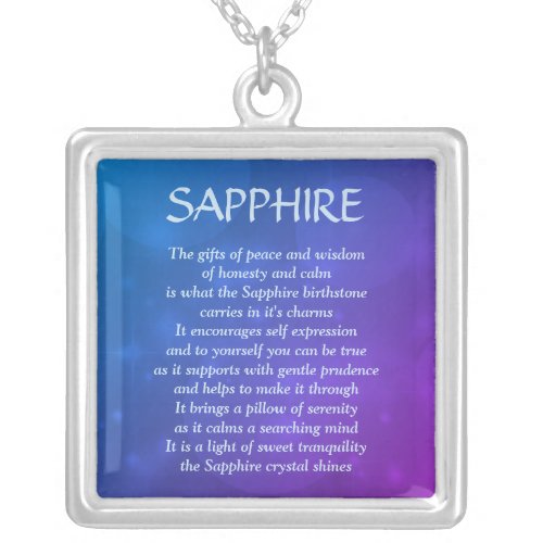 September Birthstone Sapphire Poem Necklace