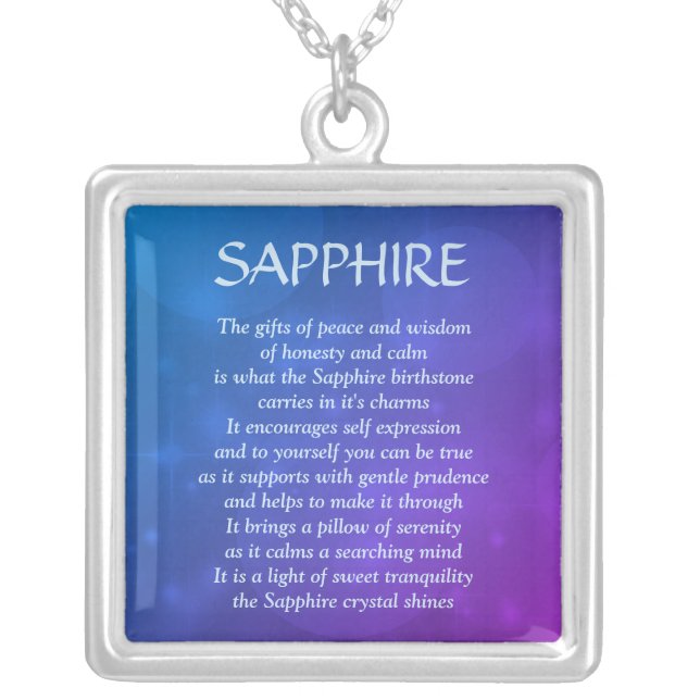 September Birthstone Sapphire Poem Necklace (Front)