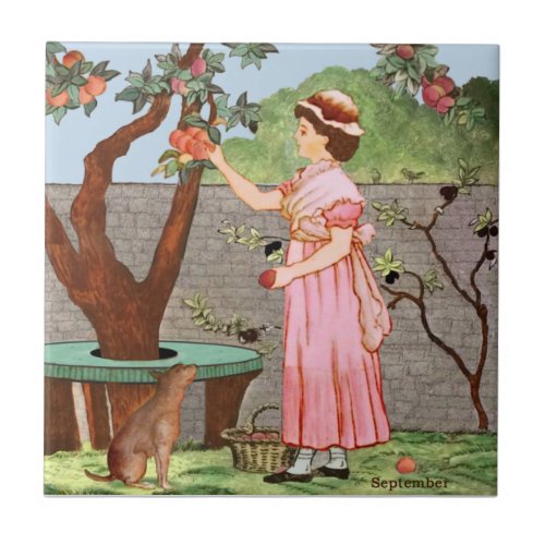 September by Wedgwood Hand Colored c1885 Repro Ceramic Tile