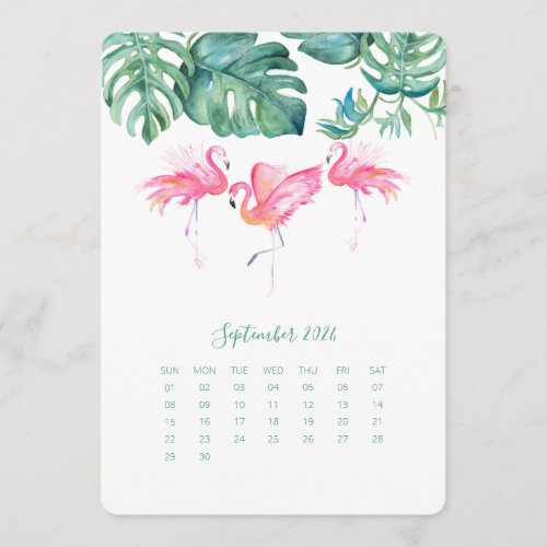 September Calendar Card Pink Flamingo