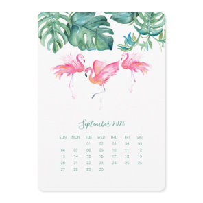 September Calendar Card, Pink Flamingo