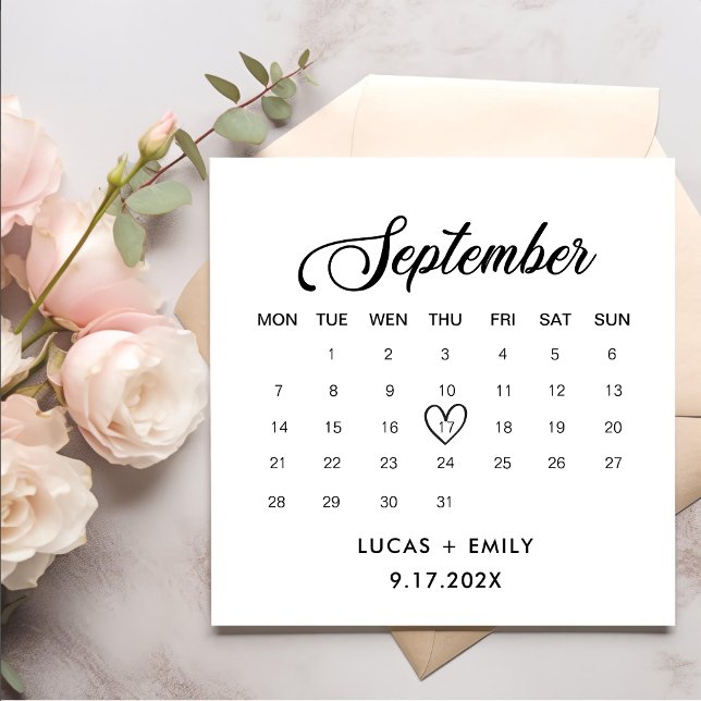 September Calendar Dark Black Wedding Napkins (Creator Uploaded)