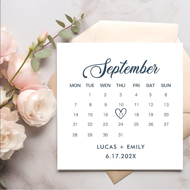 September Calendar Dark Blue Wedding Napkins (Creator Uploaded)