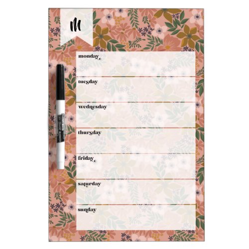 September Floral Monogram Dry Erase Board