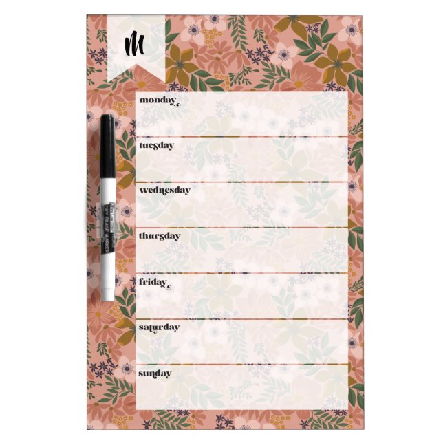 September Floral Monogram Dry Erase Board (Front)