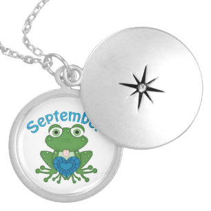 September Frog birthstone silver plated locket