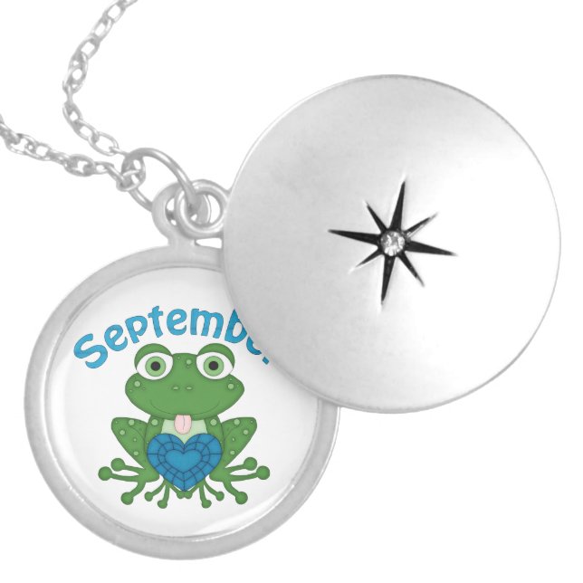 September Frog birthstone silver plated locket (Front)