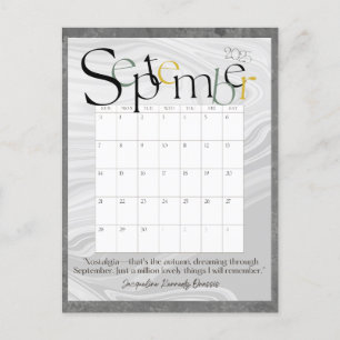 September Gray Modern Monthly Calendar 2025 Postcard