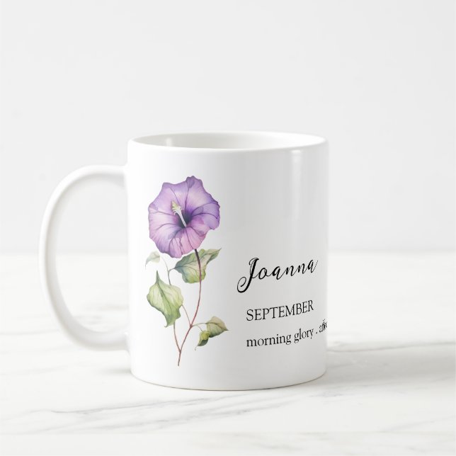 SEPTEMBER MORNING GLORY BIRTH FLOWER MONTH NAME   COFFEE MUG (Left)