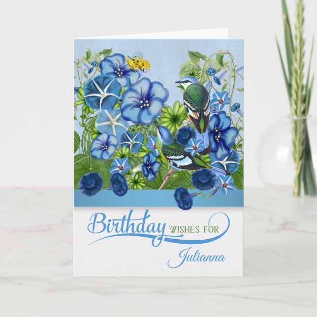 September Morning Glory Garden Birthday Card (Front)