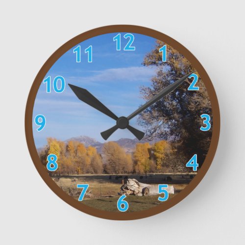 September Pasture in Gold Round Clock