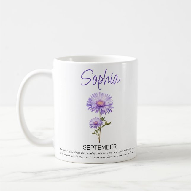 September Personalized Birth Flower Coffee Mug (Left)
