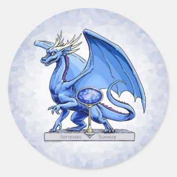 September’s Birthstone Dragon: Sapphire Classic Round Sticker by critterwings at Zazzle