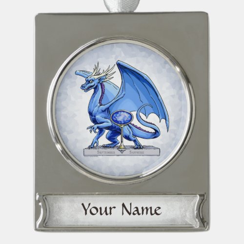Septembers Birthstone Dragon Sapphire Silver Plated Banner Ornament