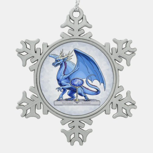 Septembers Birthstone Dragon Sapphire Snowflake Pewter Christmas Ornament