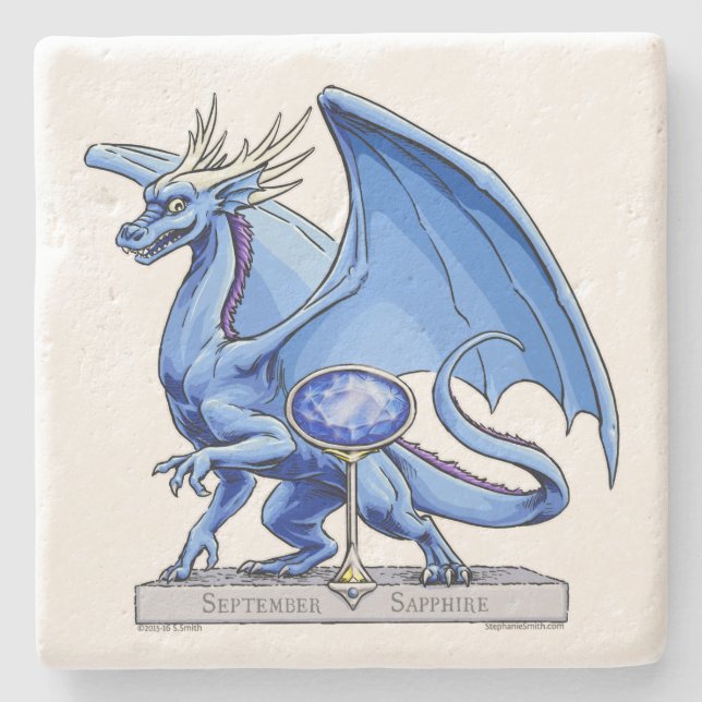 September’s Birthstone Dragon: Sapphire Stone Coaster (Front)