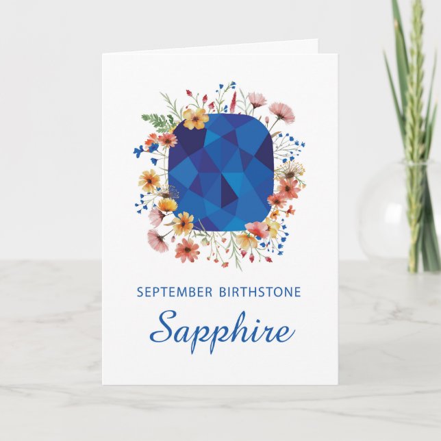 September Sapphire Birthstone Birthday Wildflowers Card (Front)