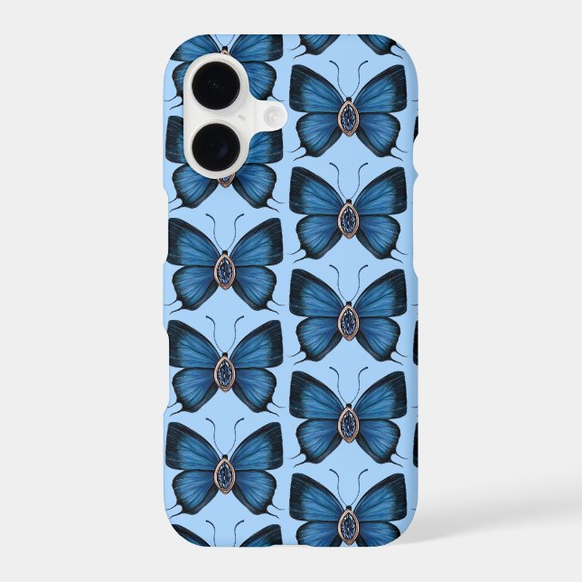 September Sapphire Blue Butterfly Pattern Design Iphone Case (Back)