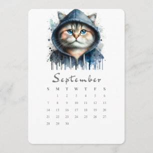 September Stand-Alone Calendar Kitty Splash Art