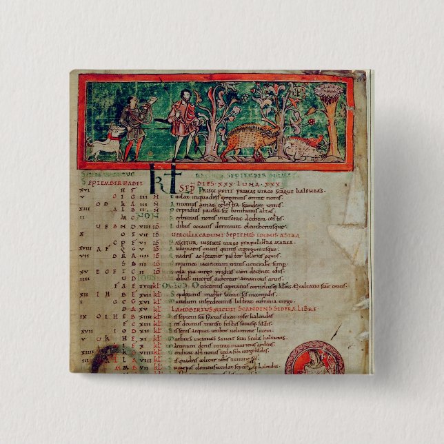 September: tending the boar, from a Calendar Pinback Button (Front)