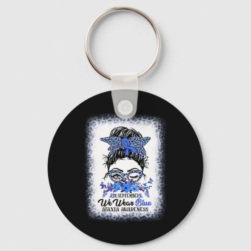 September We Wear Blue Ataxia Awareness Messy Bun  Keychain