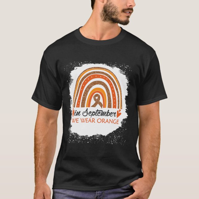 September We Wear Orange Bleached Rainbow Leukemia T-Shirt (Front)