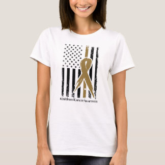 September Wear Gold Childhood Cancer American Flag T-Shirt
