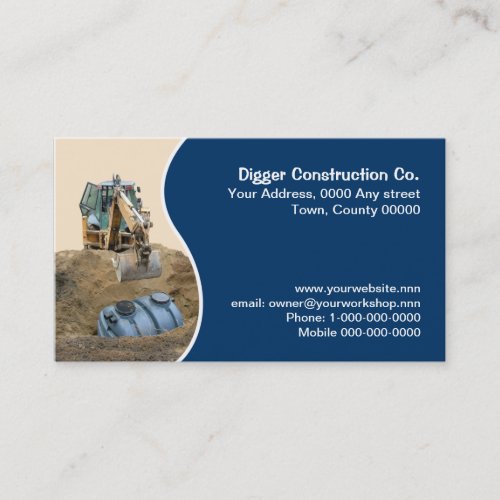 Septic tank being backfilled by a digger business card