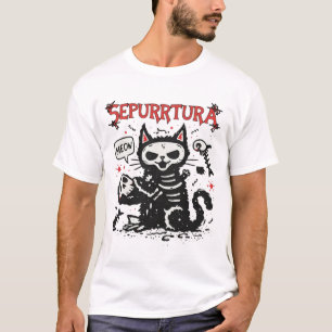 Sepurrtura Heavy Metal Cat Illustration T-Shirt