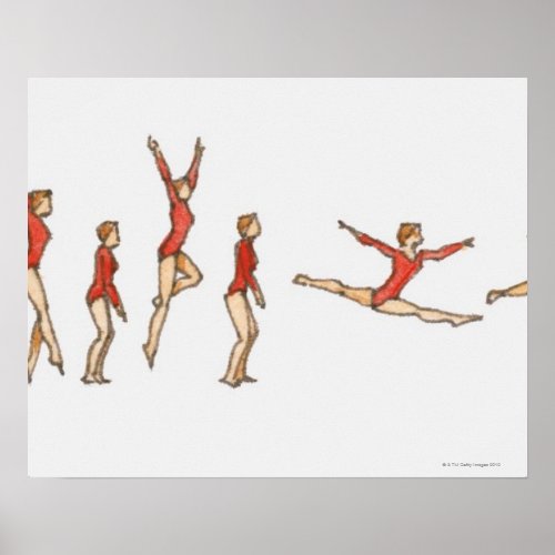 Sequence of illustrations showing female gymnast poster