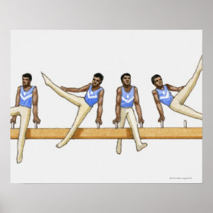 Sequence of illustrations showing male gymnast poster