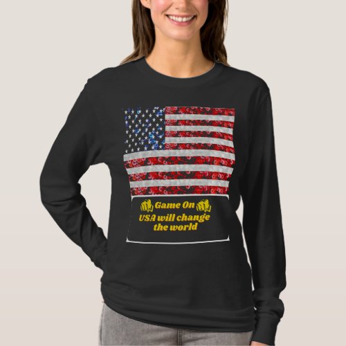 Sequin American Flag T_shirt USA 