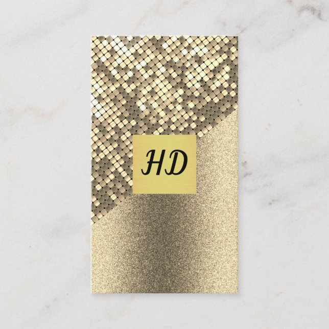 Sequin and Glitter / Gold Lux / Monogram Business Card (Front)