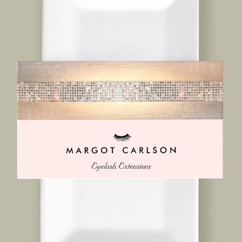 Sequin and Gold Light Pink Eyelash Extensions Business Card