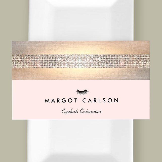 Sequin and Gold Light Pink Eyelash Extensions Business Card (Creator Uploaded)