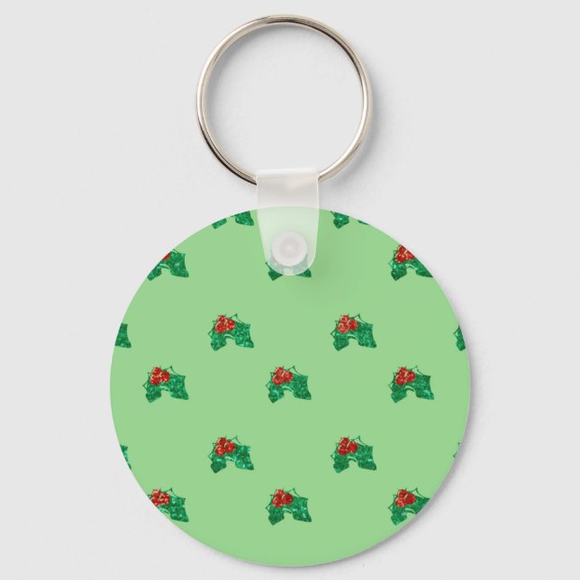 sequin christmas Holly Keychain (Front)