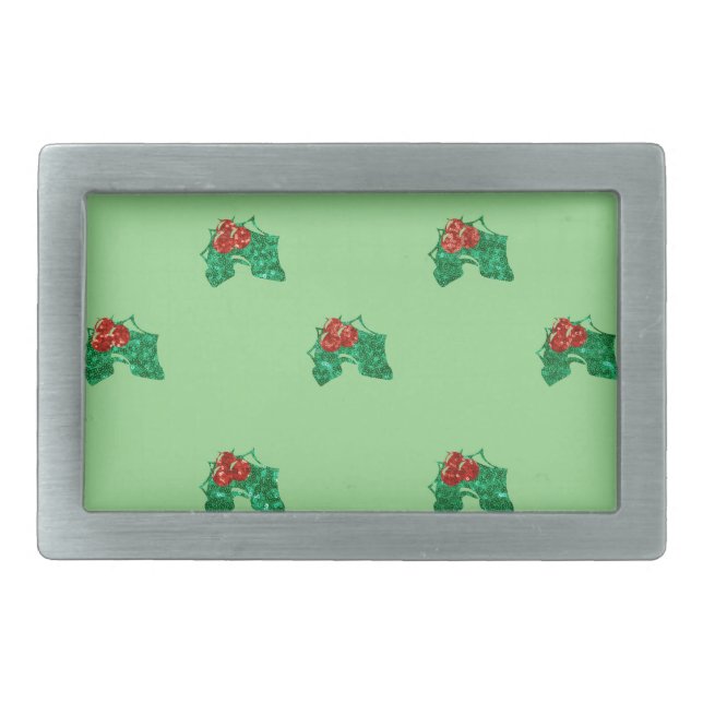sequin christmas Holly Rectangular Belt Buckle (Front)