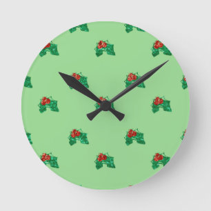 sequin christmas Holly Round Clock