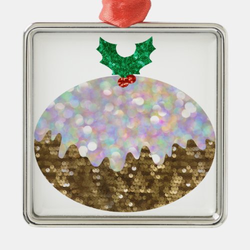 sequin christmas puddings metal ornament