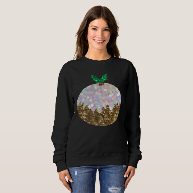sequin christmas puddings womens sweatshirt (Front Full)