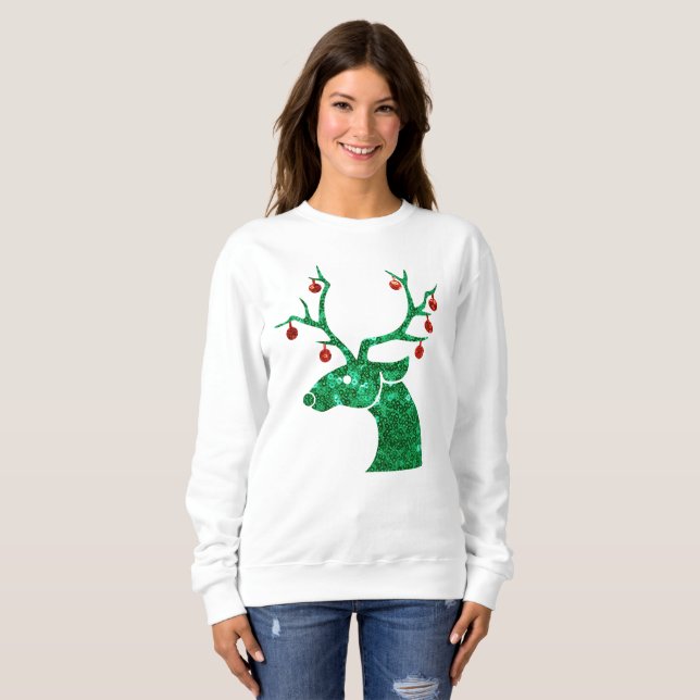 sequin christmas reindeer womens sweatshirt (Front Full)
