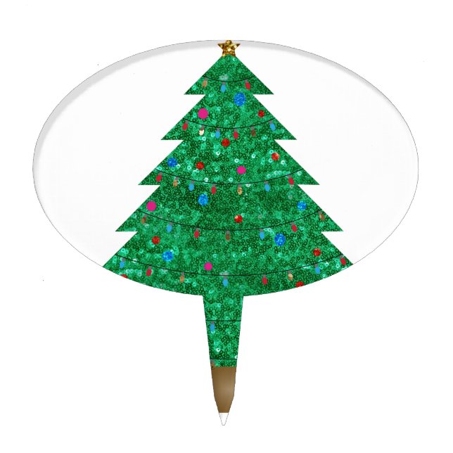 sequin christmas tree cake topper (Front)