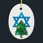 sequin christmukkah hanukkah ceramic ornament<br><div class="desc">christmukkah, "star of david", "christmas tree", christmas, xmas, "ugly christmas", interfaith, "inter faith", christian, chrismukkah, hanukkah, chanukkah glitter, sequins, jewish, holidays, jew, neon pink blue white blank</div>