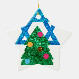 sequin christmukkah hanukkah ceramic ornament