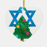 Sequin Christmukkah Hanukkah Ceramic Ornament at Zazzle