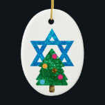 sequin christmukkah hanukkah ceramic ornament<br><div class="desc">christmukkah, "star of david", "christmas tree", christmas, xmas, "ugly christmas", interfaith, "inter faith", christian, chrismukkah, hanukkah, chanukkah glitter, sequins, jewish, holidays, jew, neon pink blue white blank</div>