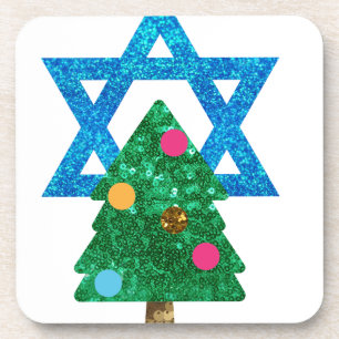 sequin christmukkah hanukkah drink coaster