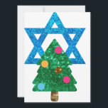 sequin christmukkah hanukkah holiday card<br><div class="desc">christmukkah, "star of david", "christmas tree", christmas, xmas, "ugly christmas", interfaith, "inter faith", christian, chrismukkah, hanukkah, chanukkah glitter, sequins, jewish, holidays, jew, neon pink blue white blank</div>