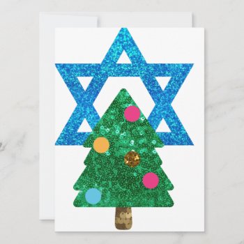 Sequin Christmukkah Hanukkah Holiday Card by funnychristmas at Zazzle