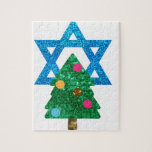sequin christmukkah hanukkah jigsaw puzzle<br><div class="desc">christmukkah, "star of david", "christmas tree", christmas, xmas, "ugly christmas", interfaith, "inter faith", christian, chrismukkah, hanukkah, chanukkah glitter, sequins, jewish, holidays, jew, neon pink blue white blank</div>